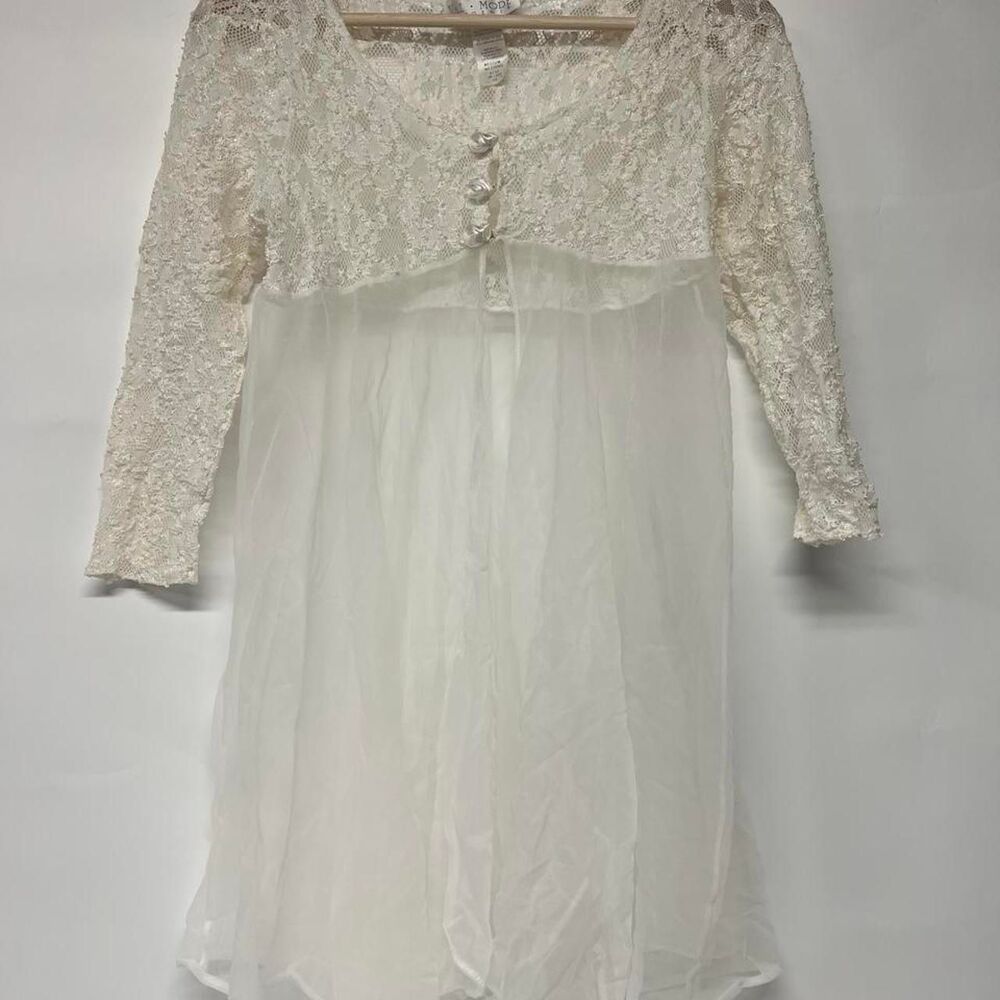 Women's White and Cream Robe Lingerie robe babydoll Medium